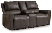 Signature Design by Ashley® Boxmere - Storm - Dbl Power Reclining Loveseat With Console | Meri Furniture