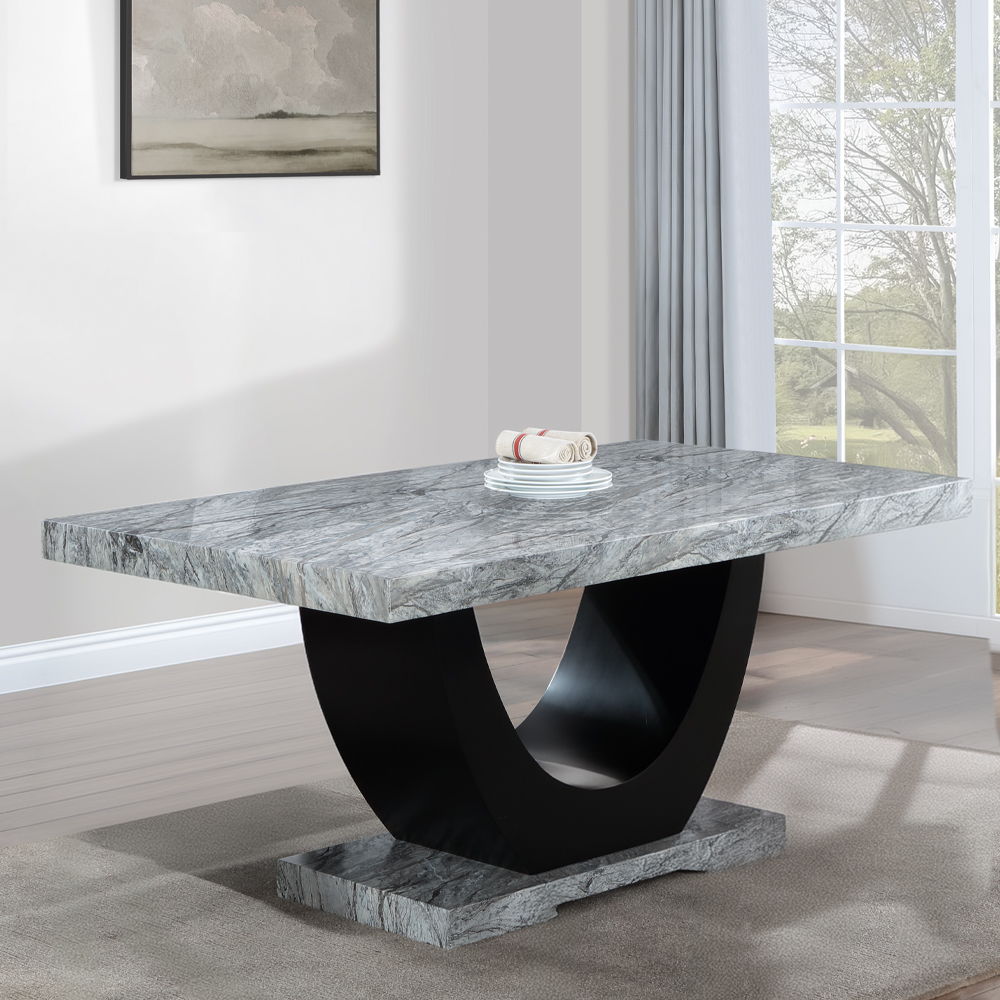 ACME Caralin - Dining Table - Engineered Stone & Black Finish | Meri Furniture
