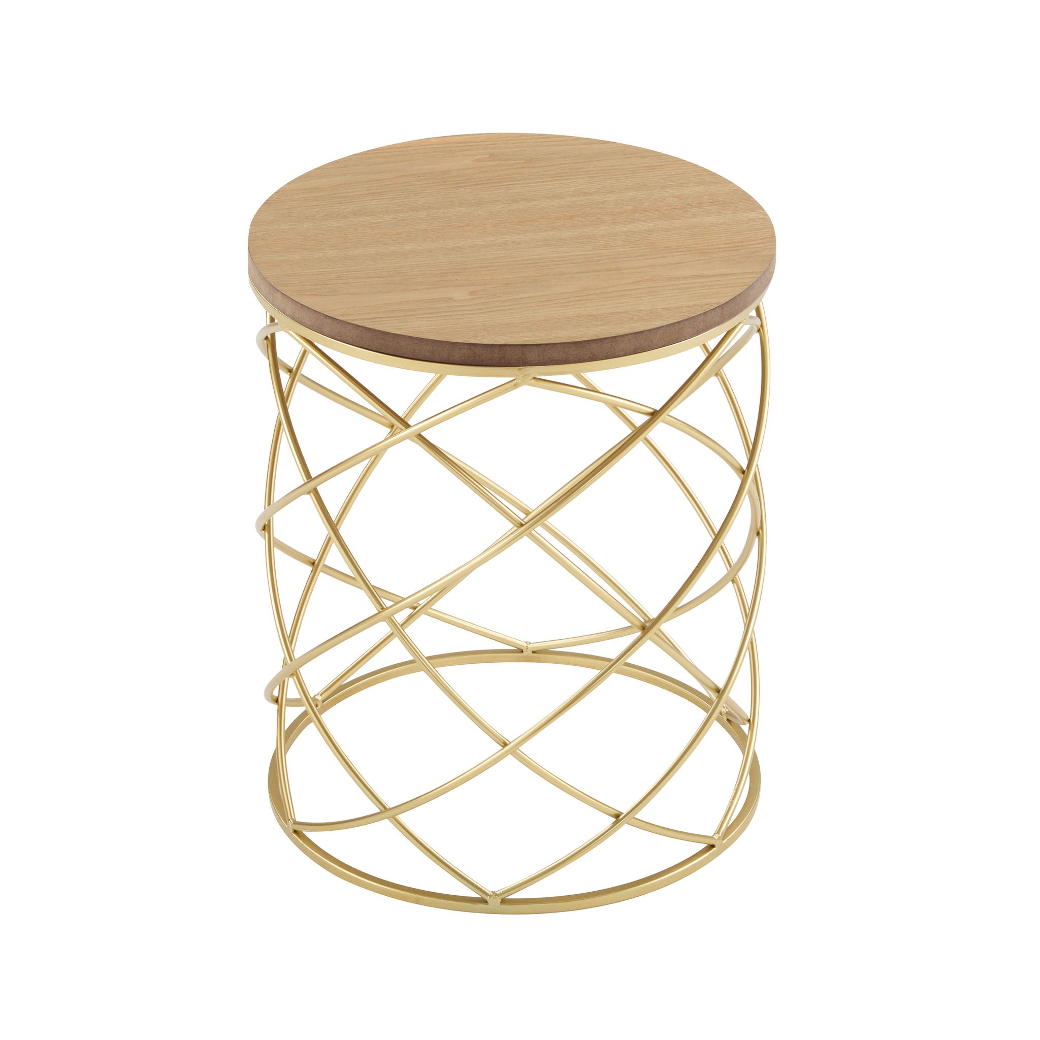 Contemporary Golden Side Table With Top And Metal Frame - Natural / Gold