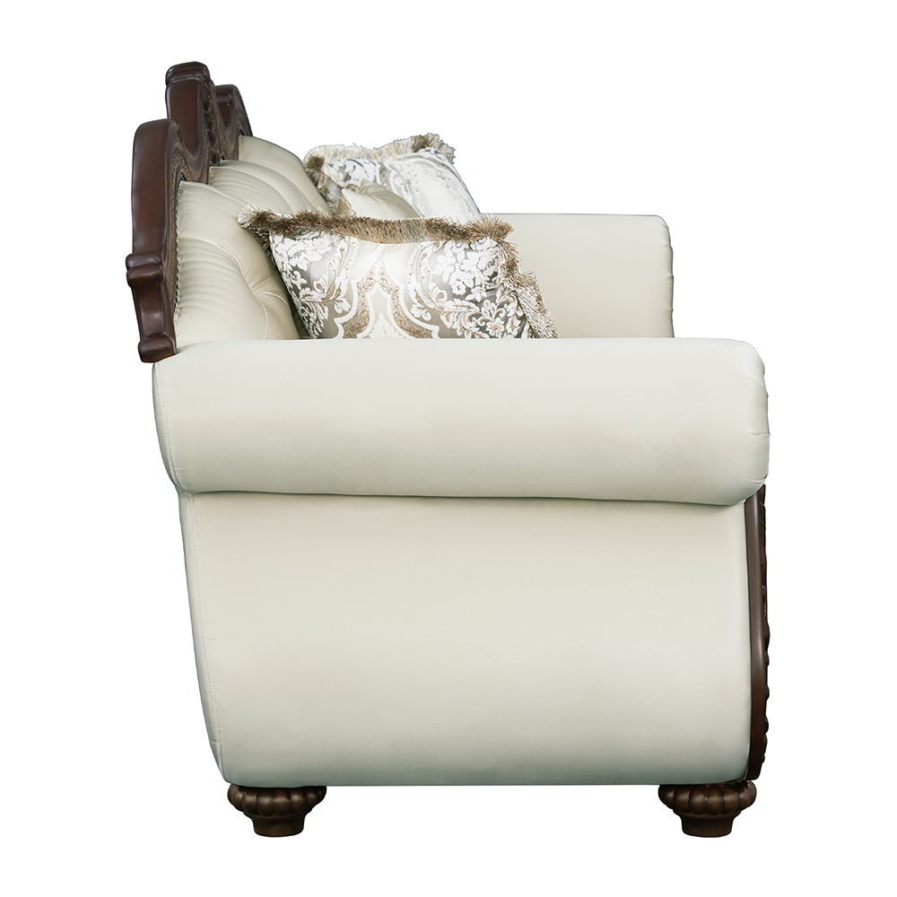 ACME Pierce - Sofa With 5 Pillows - Beige Fabric & Cherry Finish | Meri Furniture