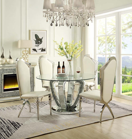 ACME Noralie - Dining Table - Mirrored | Meri Furniture