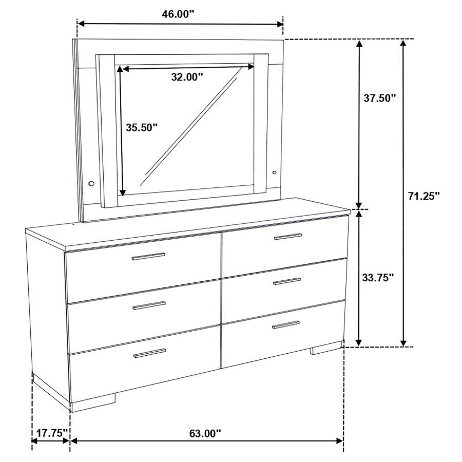 Coaster Fine Furniture Felicity - 6-Drawer Dresser With LED Mirror - White High Gloss | Meri Furniture