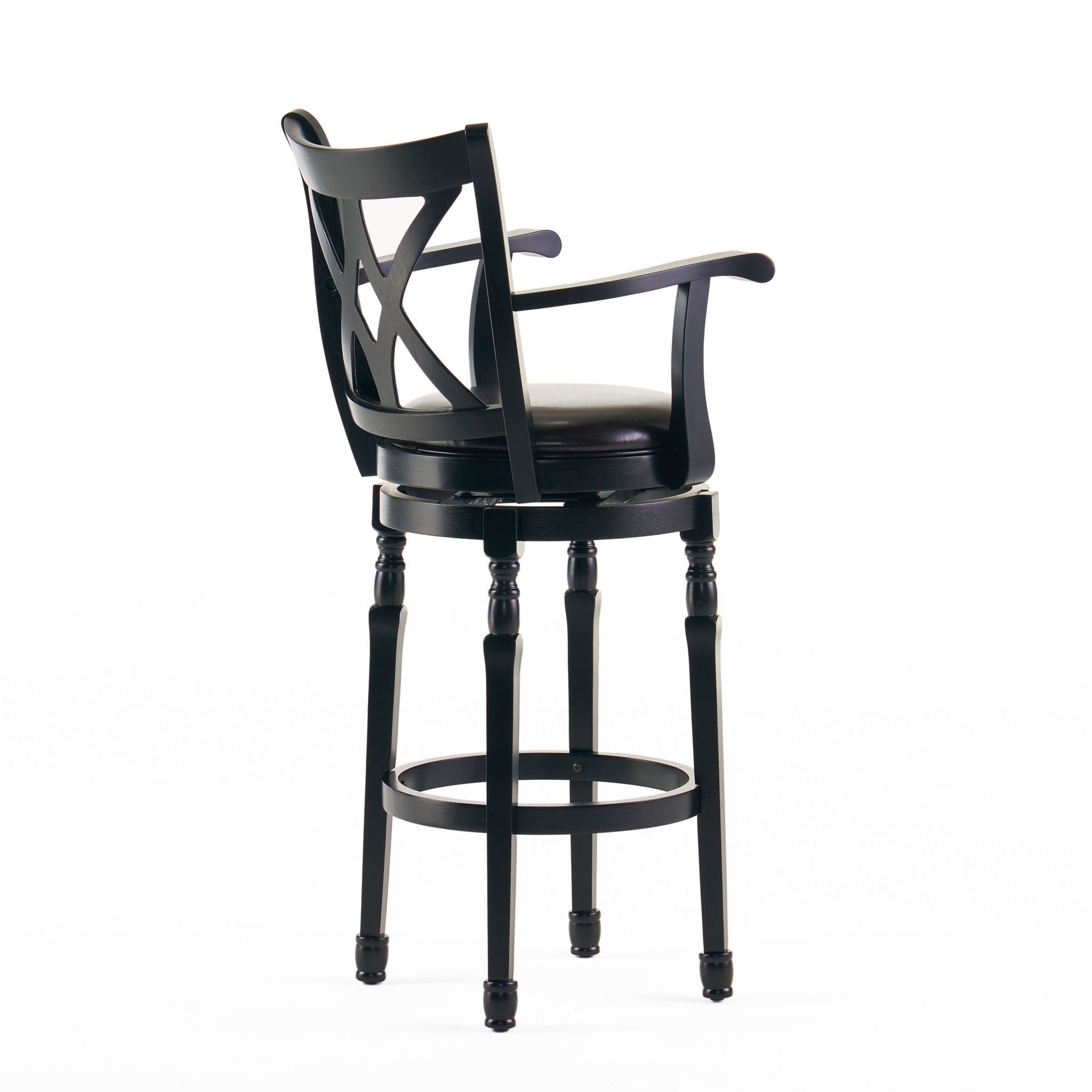 Elegant Leather Swivel Bar Stool With Arms - Espresso
