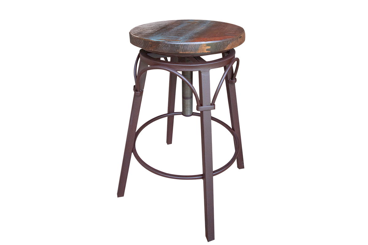 International Furniture Direct Antique - Stool With Iron Base - Multicolor | Meri Furniture