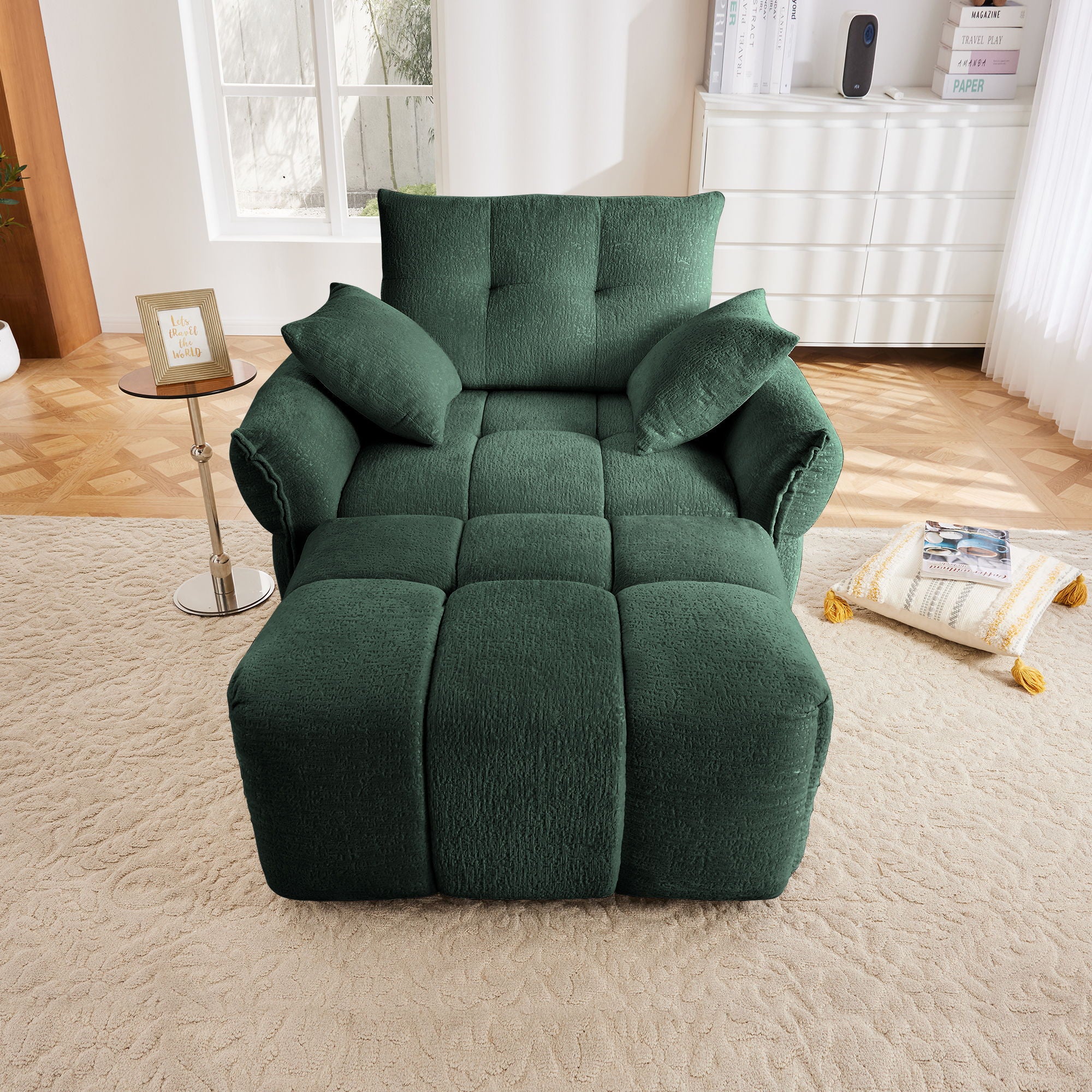Ergonomic Single Seater Sofa With Ottoman, High Resilience Support Cushions