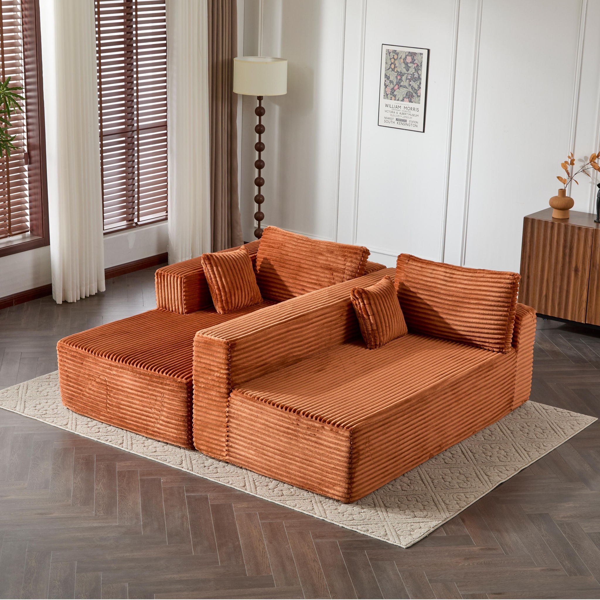 Compression Sectional Couch With Comfy Chaise, Boneless L Shape Sofa With Deep Seat