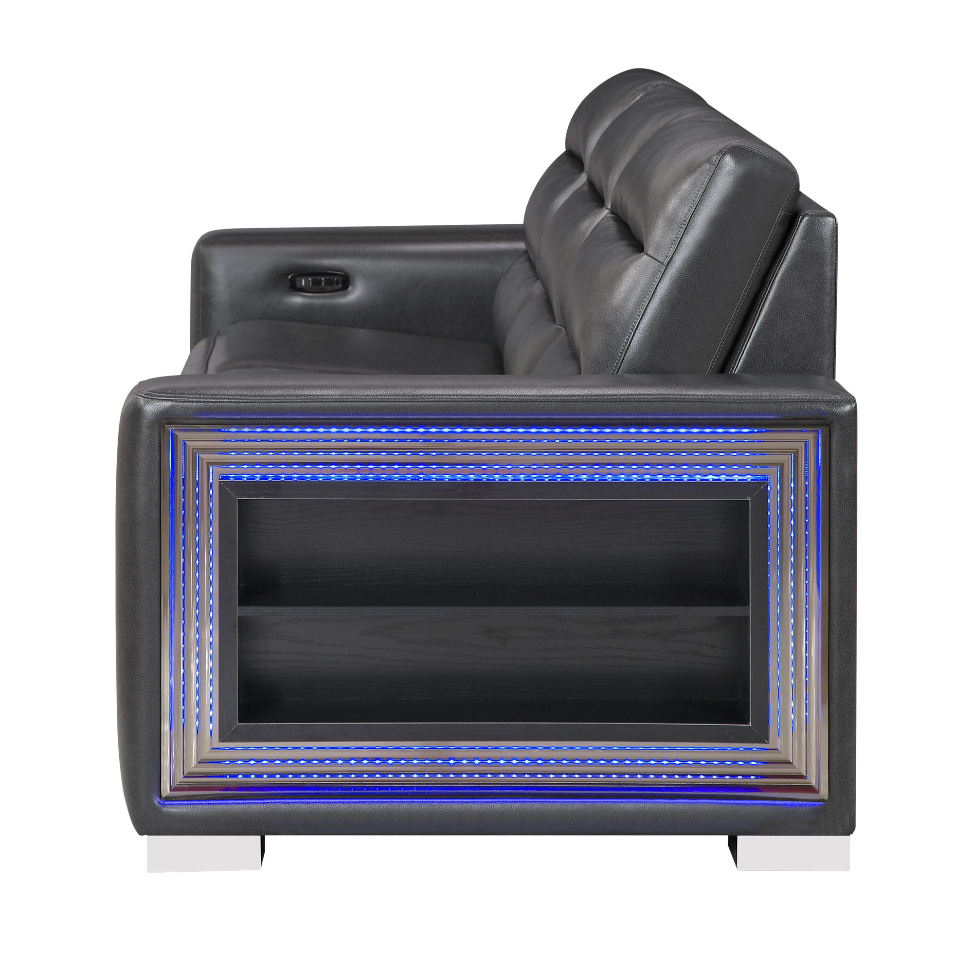 Yamein - Power Reclining Sofa With Bookcase Arms And LED Lights - Charcoal
