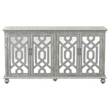 Melanie - 4 Door Wood Trellis Accent Cabinet - Distressed White