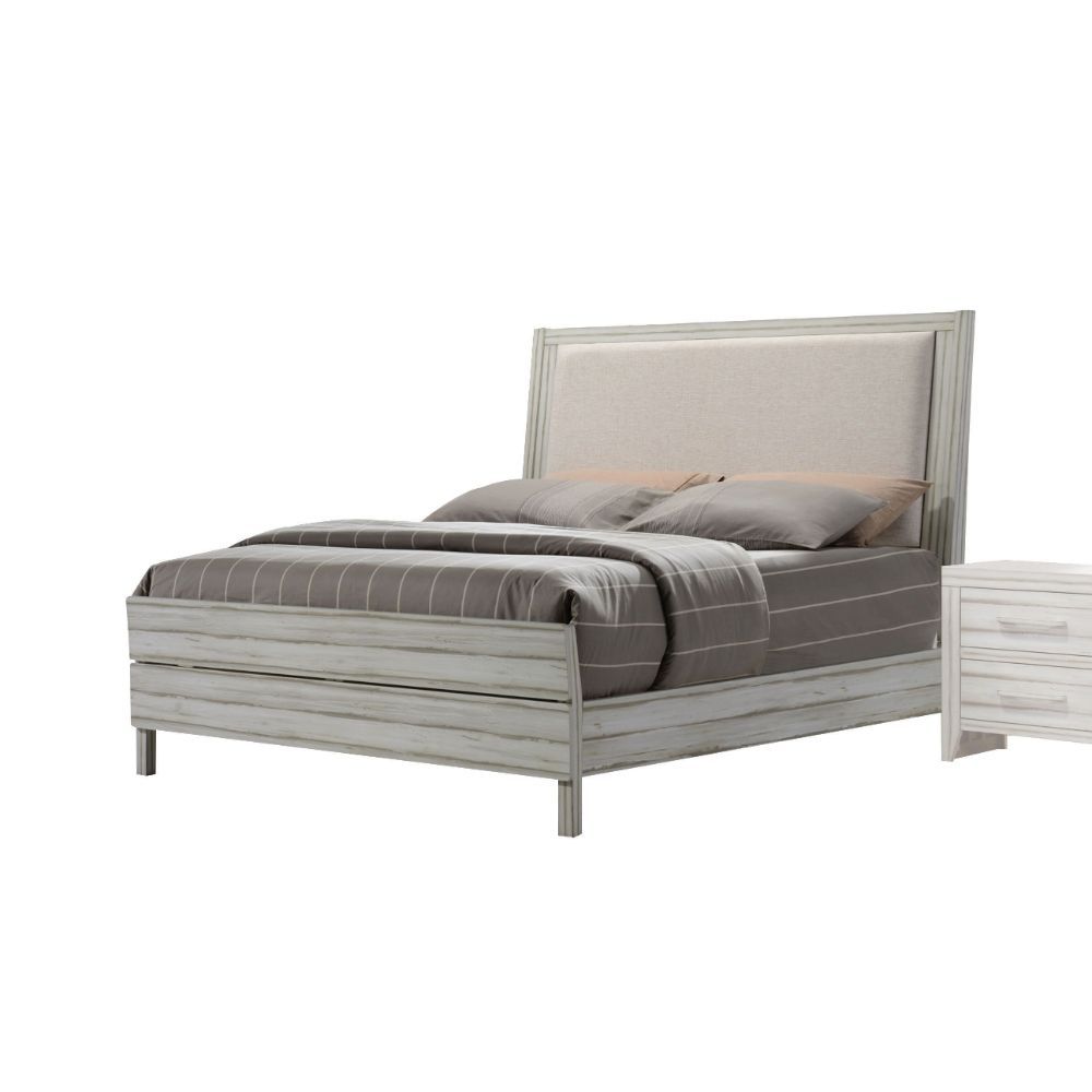ACME Shayla - Eastern King Bed - Fabric & Antique White | Meri Furniture