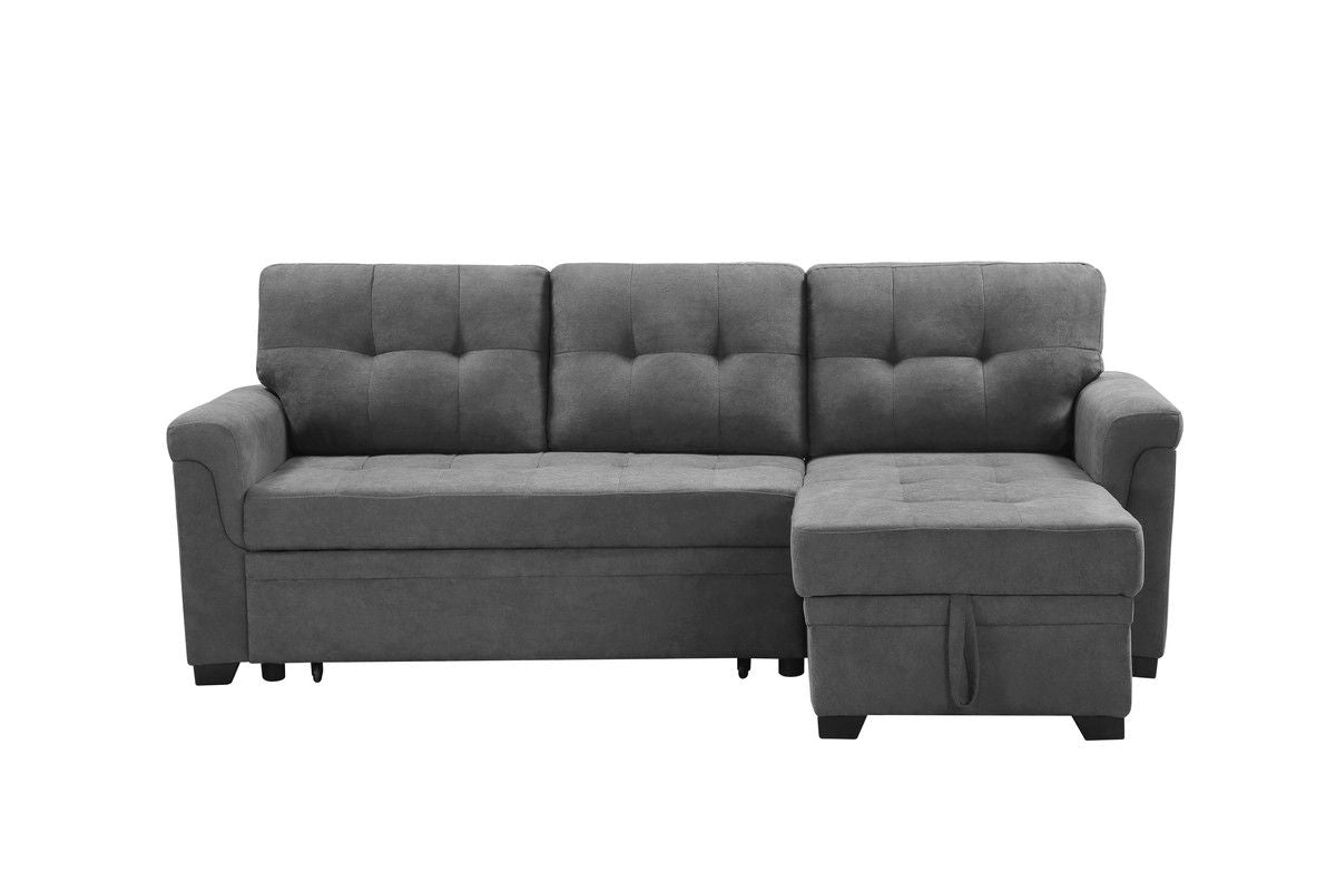 Lucca 84"W Gray Fabric Reversible Sectional Sleeper Sofa Chaise with Storage