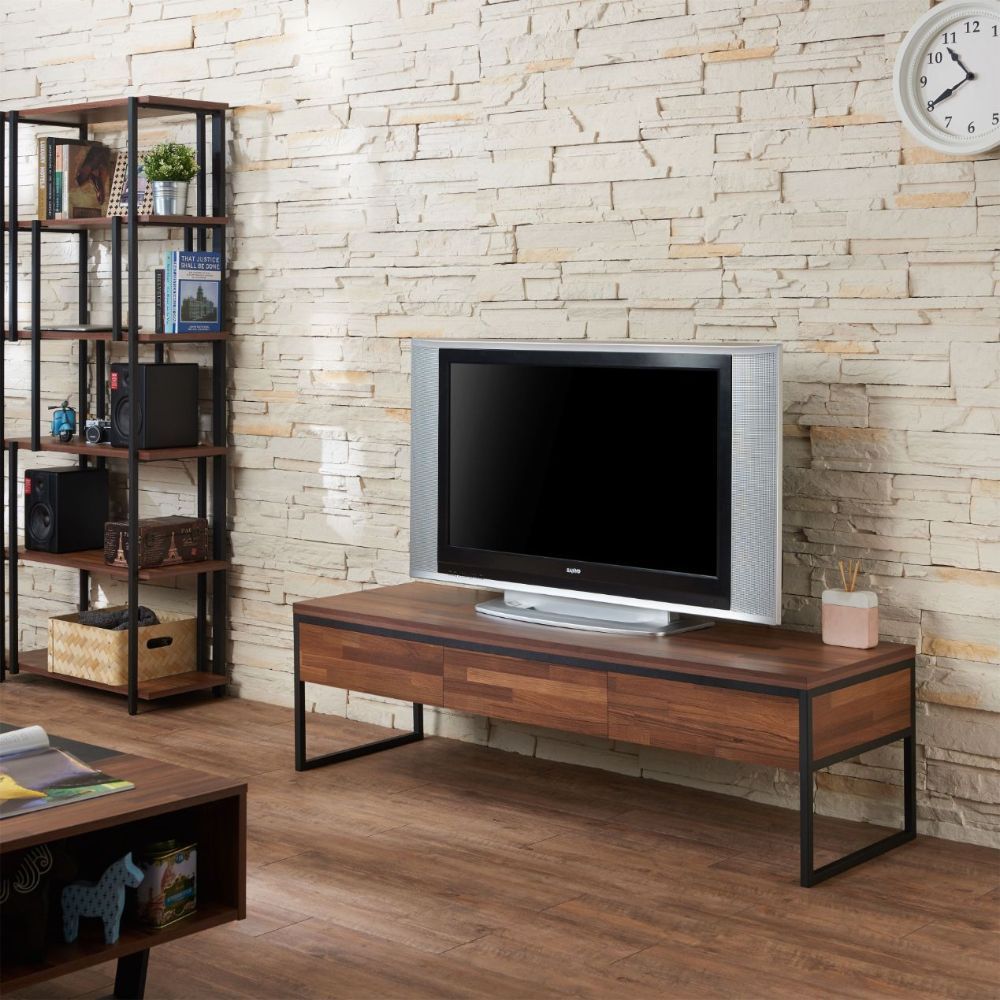 Sara - TV Stand - Walnut & Sandy Black