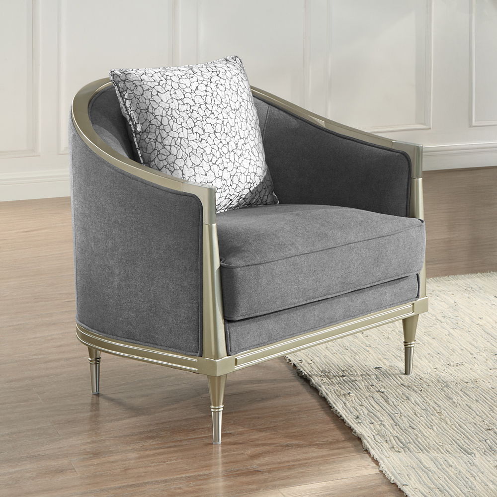Fernando - Chair With Pillow - Gray Chenille & Champagne