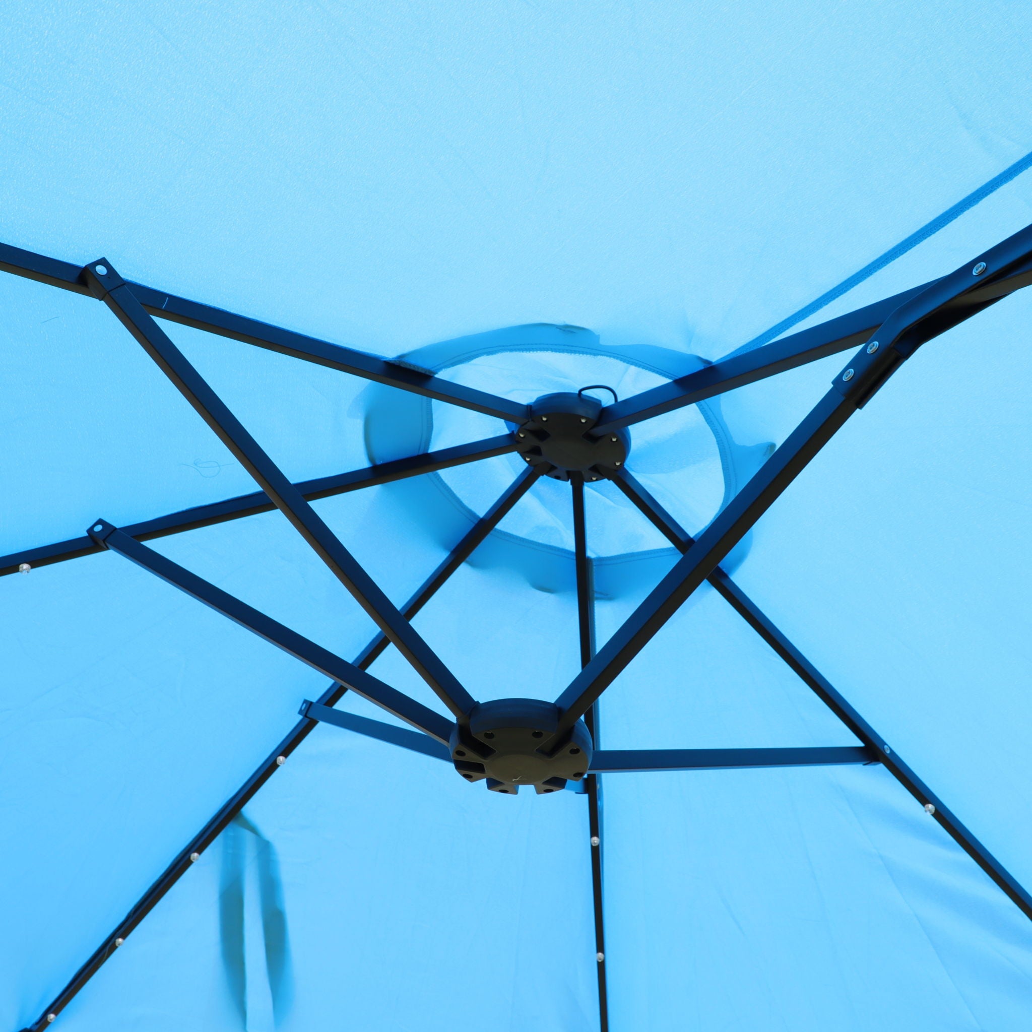 Double- Sided Outdoor Market Umbrella With Lights And Base