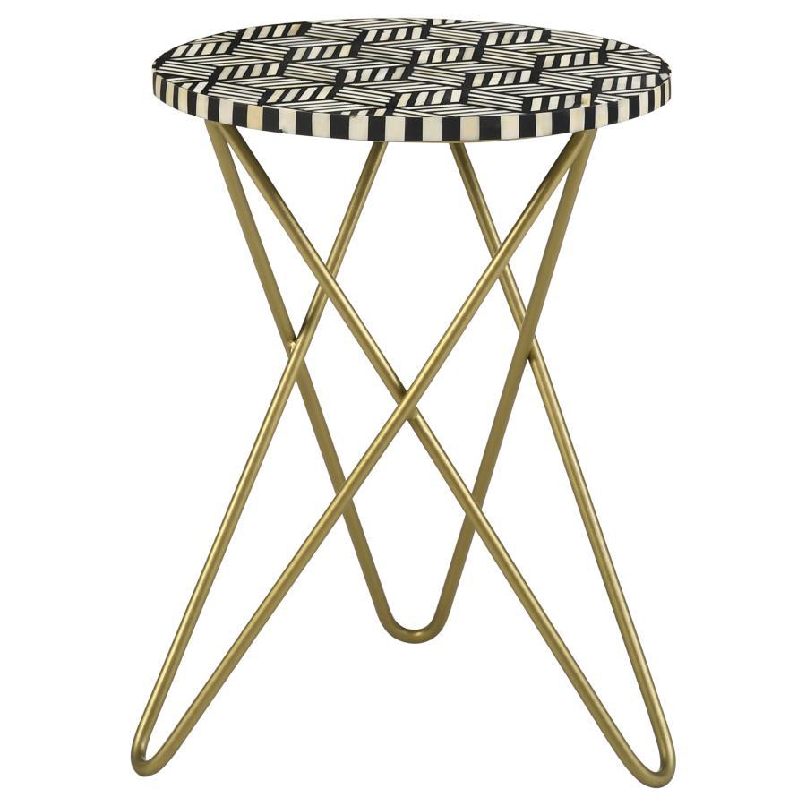 Coaster Fine Furniture Xenia - Round Bone Inlay Accent Side Table - White And Gold | Meri Furniture