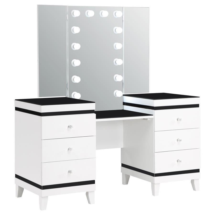 Talei - 6-Drawer Vanity Set With Lighting - Black And White