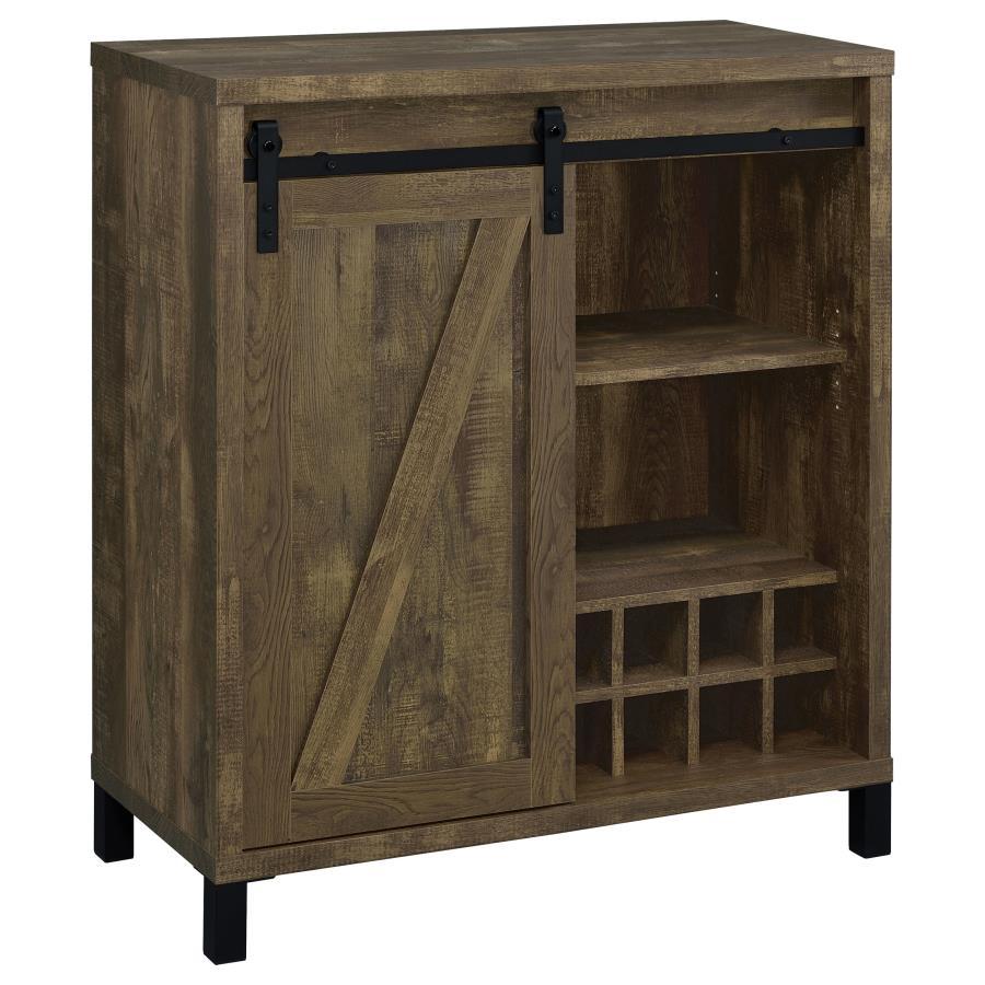 Coaster Fine Furniture Arlington - Sliding Door Home Bar Wine Cabinet - Rustic Oak | Meri Furniture