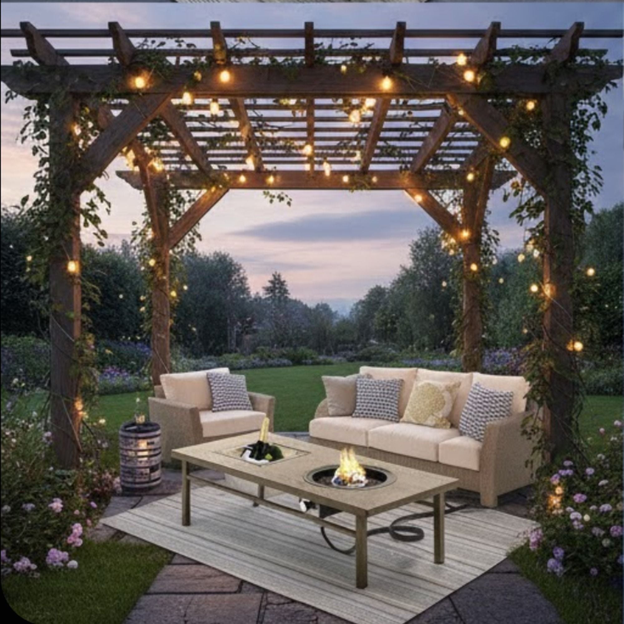 3 In 1 Outdoor Propane Fire Pit Table 50, 000 BTU With Ice Bucket - Beige