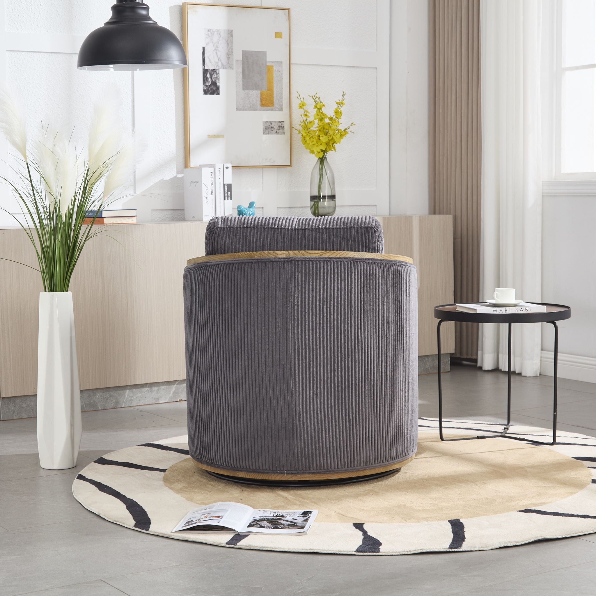 Corduroy Barrel Chair, 360 Degree Swivel