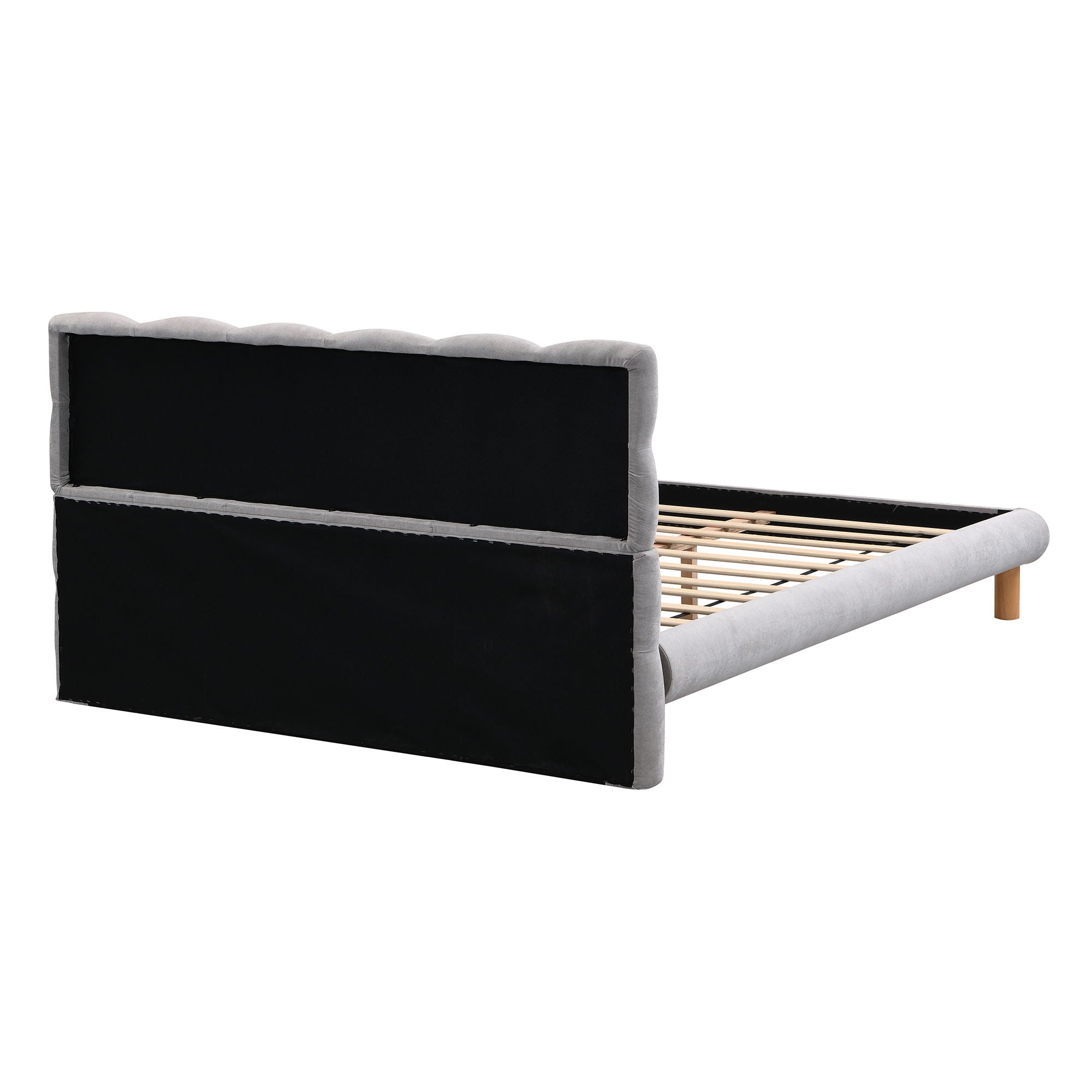 Upholstered Platform Bed Frame With Cookie Shaped Headboard