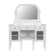 Elegant Makeup Vanity Desk With Adjustable Mirror And Storage And Construction - White