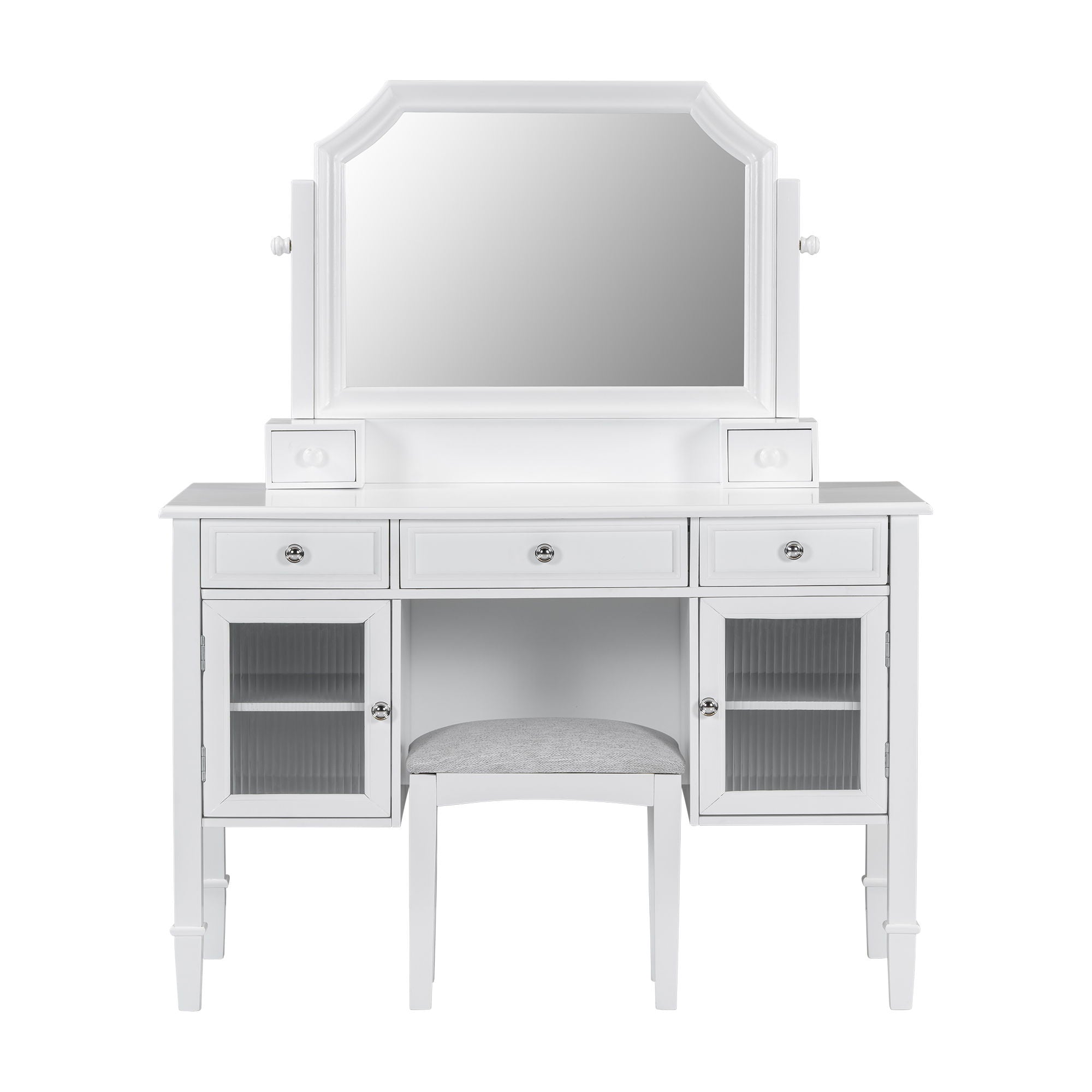 Elegant Makeup Vanity Desk With Adjustable Mirror And Storage And Construction - White