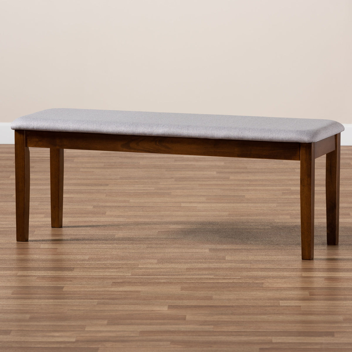 Teresa Modern and Contemporary Transitional Grey Fabric Upholstered and Walnut Brown Finished Wood Dining Bench