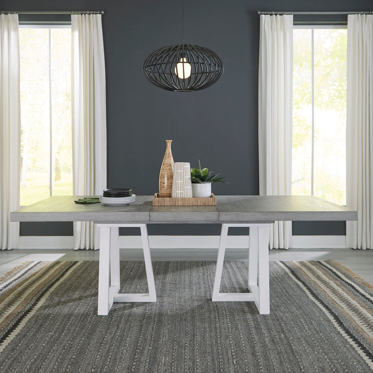Liberty Furniture Palmetto Heights - Double Pedestal Table Set - Pearl Silver | Meri Furniture