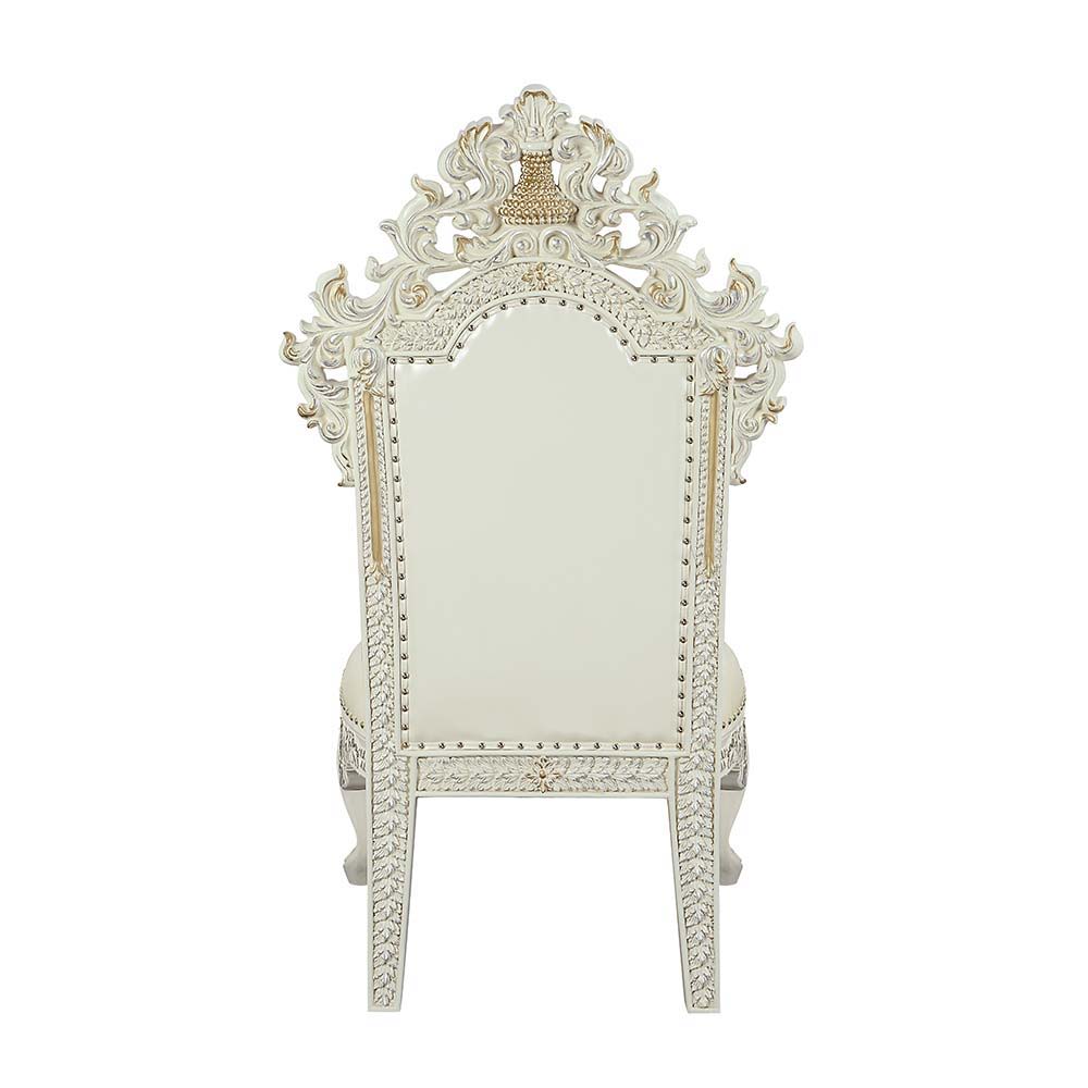ACME Adara - Side Chair (Set of 2) - White PU & Antique White Finish | Meri Furniture