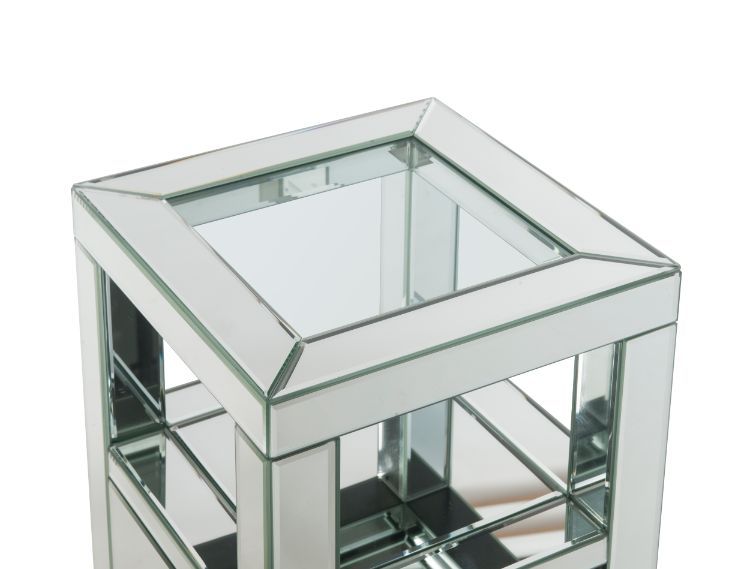 ACME Noralie - Accent Table - Clear Glass, Mirrored & Faux Diamonds - 24" | Meri Furniture