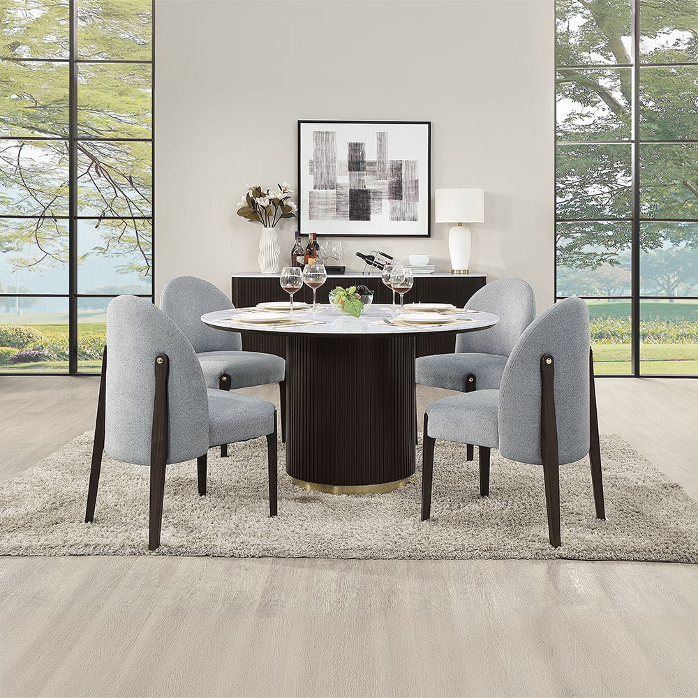 Clayten - Round Dining Table With Marble - White Natural Marble Top & Espresso