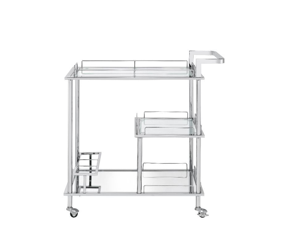 ACME Splinter - Serving Cart - Clear Glass & Chrome Finish | Meri Furniture