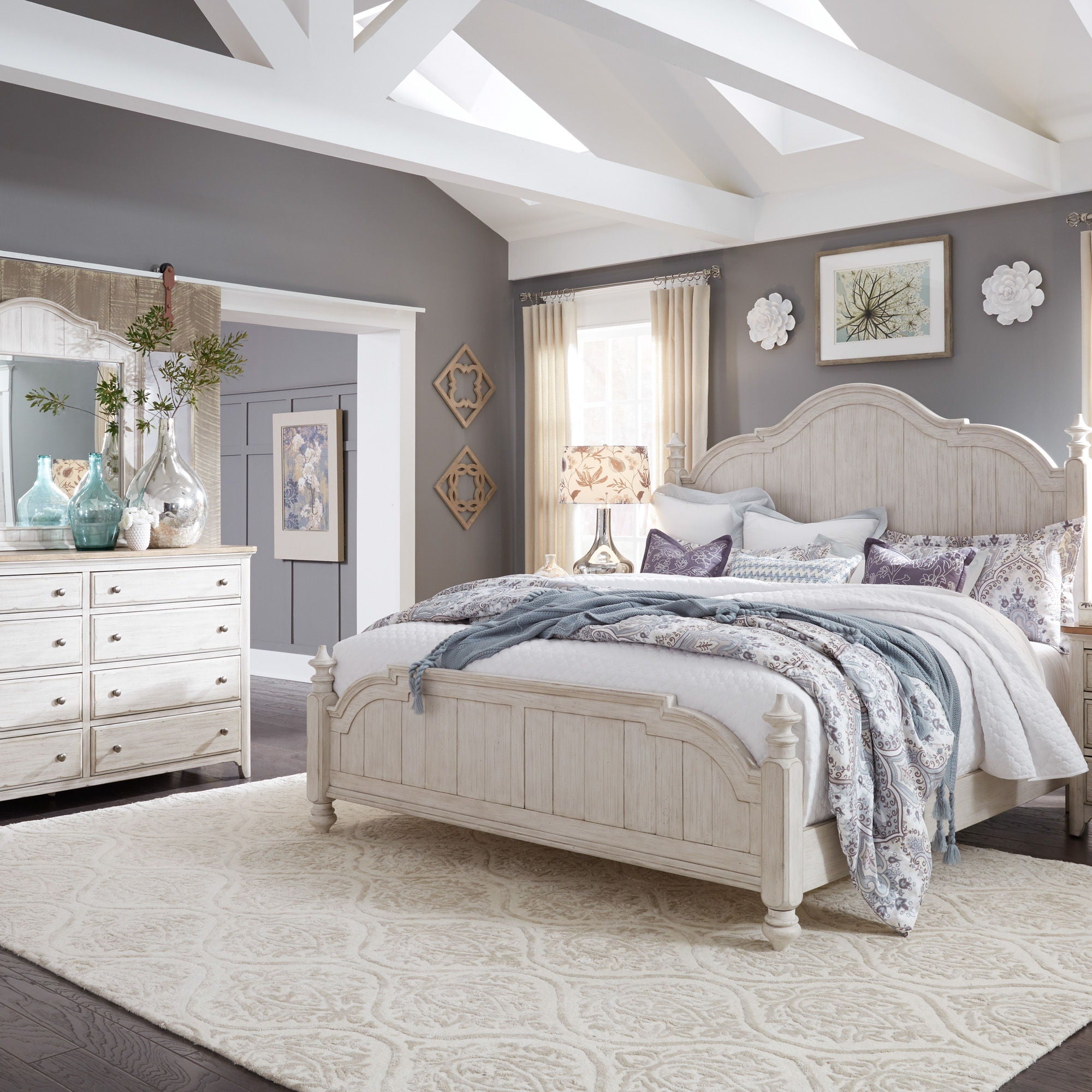 Liberty Furniture Farmhouse Reimagined - Poster Bed, Dresser & Mirror | Meri Furniture