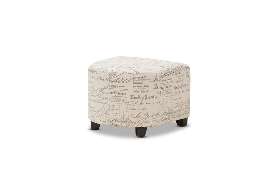 Benson French Script Patterned Fabric Club Chair and Ottoman Set