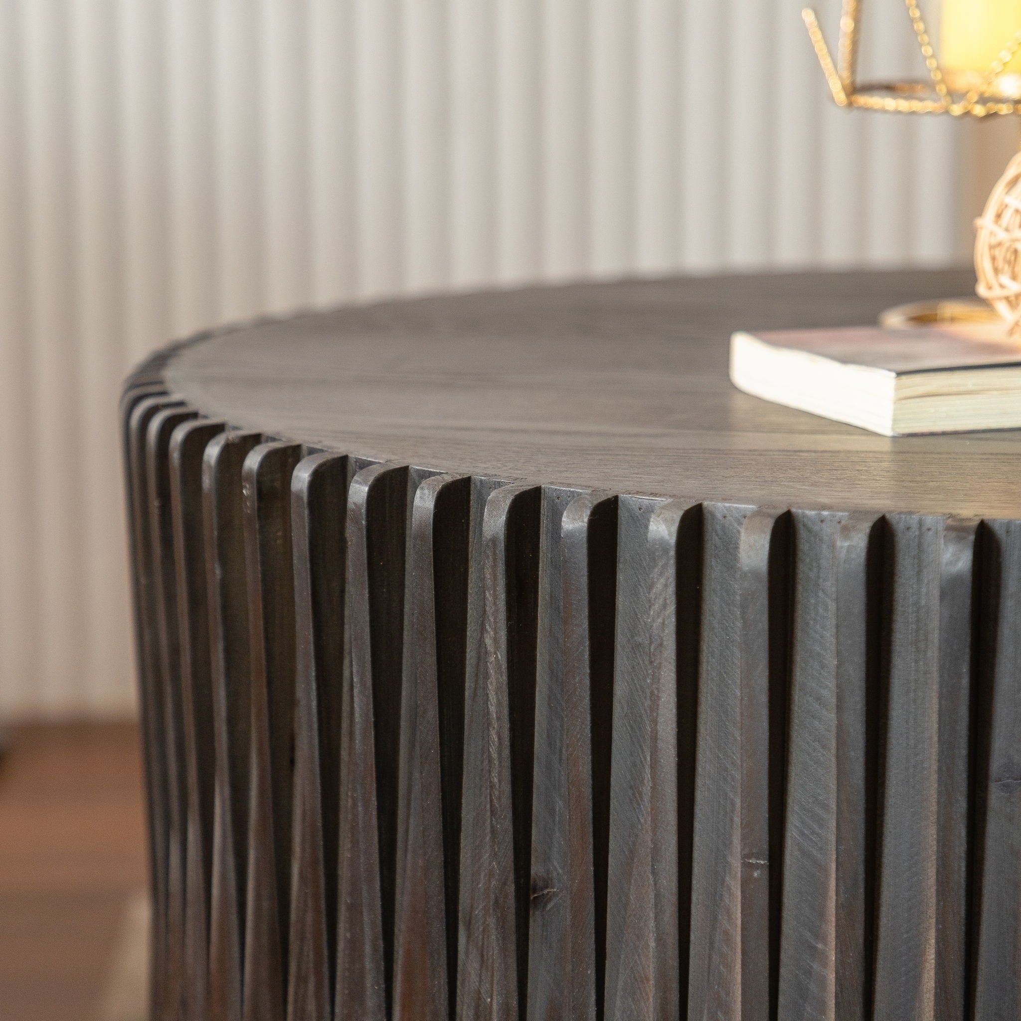 Cylindrical Coffee Table With Vertical Texture Relief
