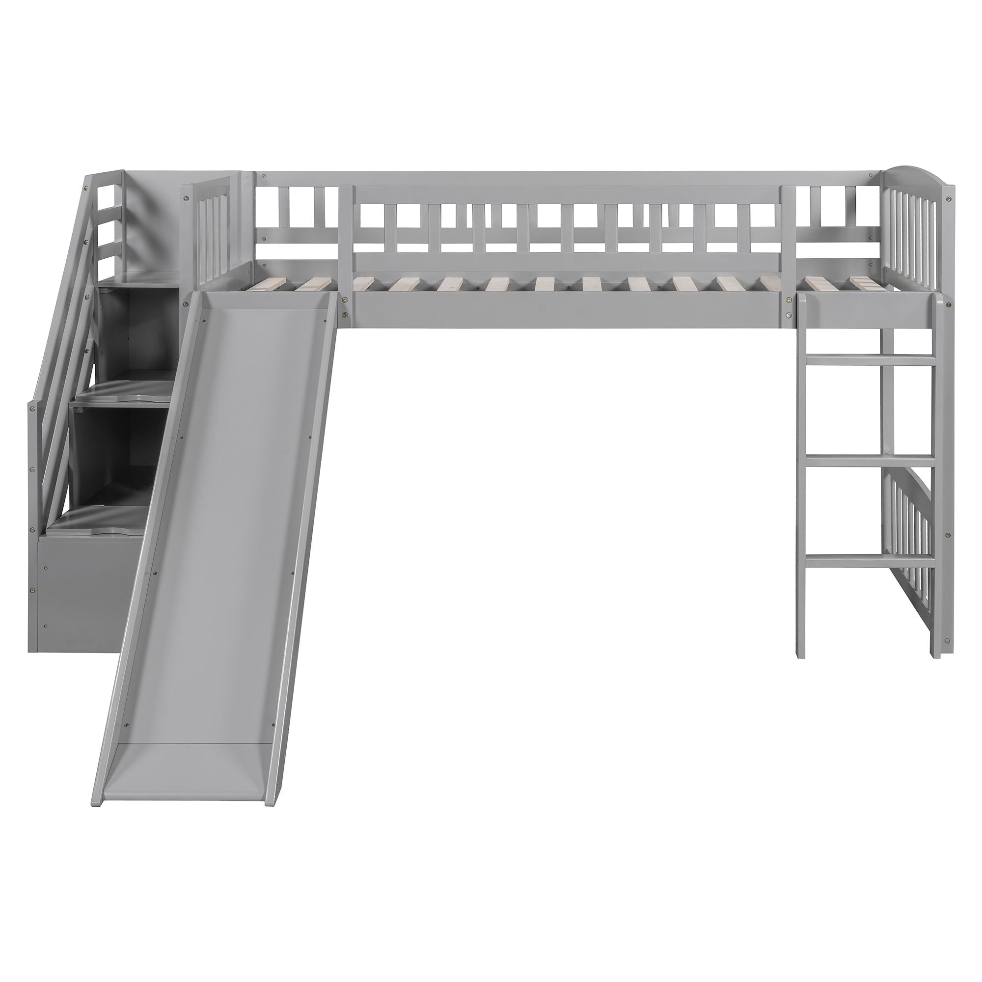 Loft Stairway Bed With 2 Drawers, Convertible Ladder And Slide