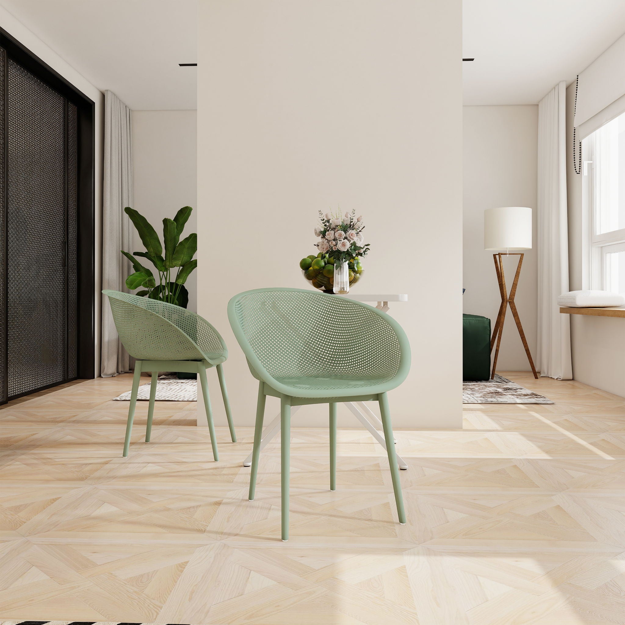 2 Piece Durable Single Chair With Mesh Hollow Out Design