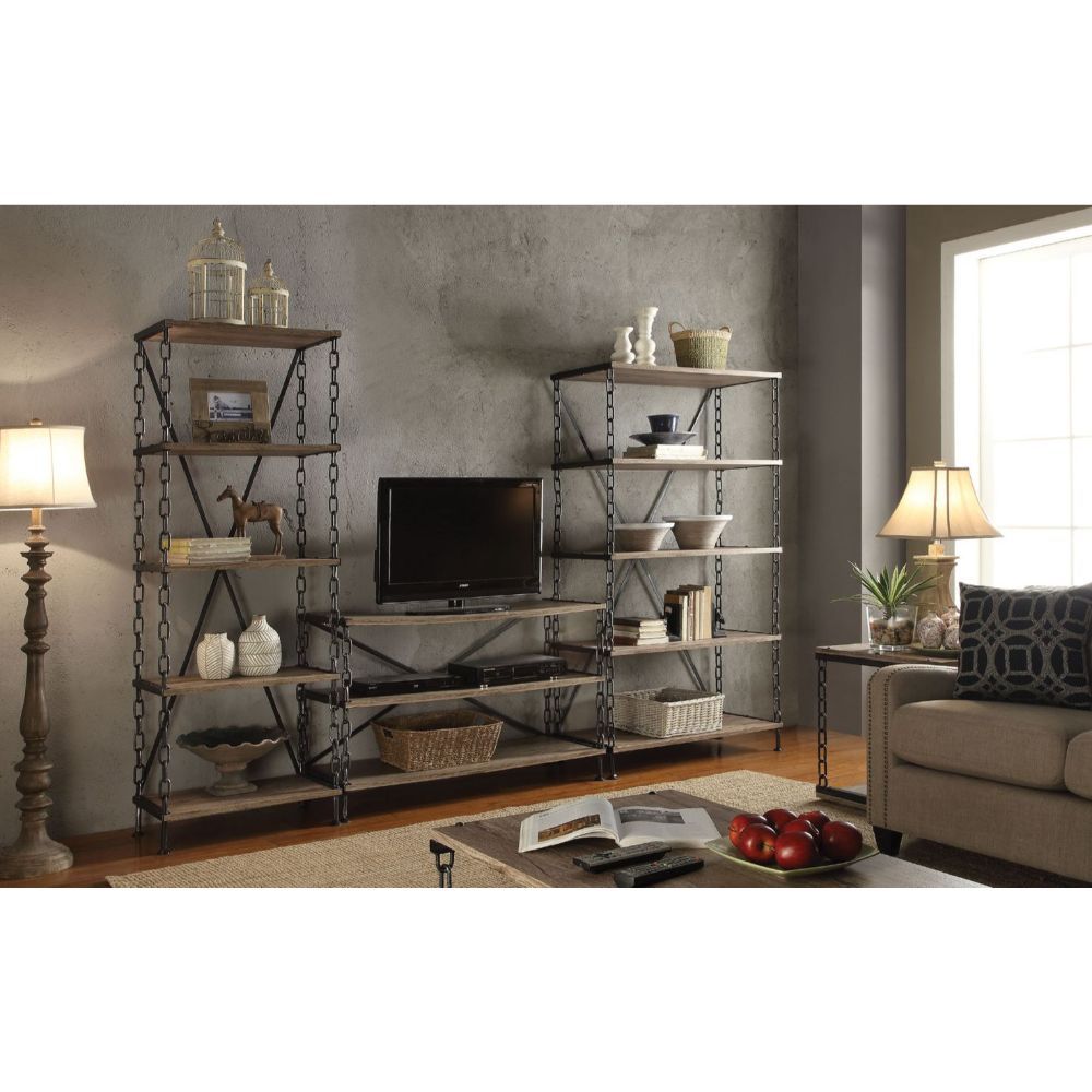 ACME Jodie - TV Stand - Rustic Oak & Antique Black | Meri Furniture