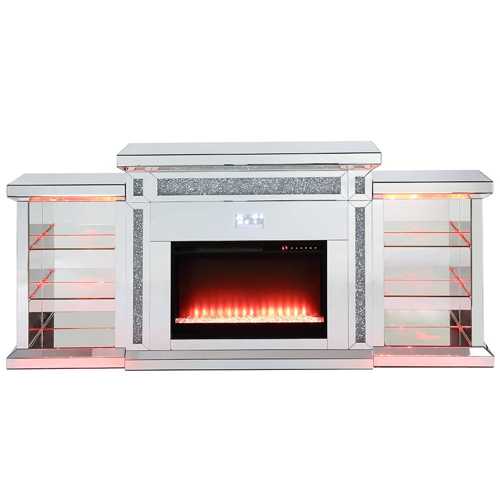 Noralie - Fireplace With LED & Bluetooth - Mirrored & Faux Diamonds