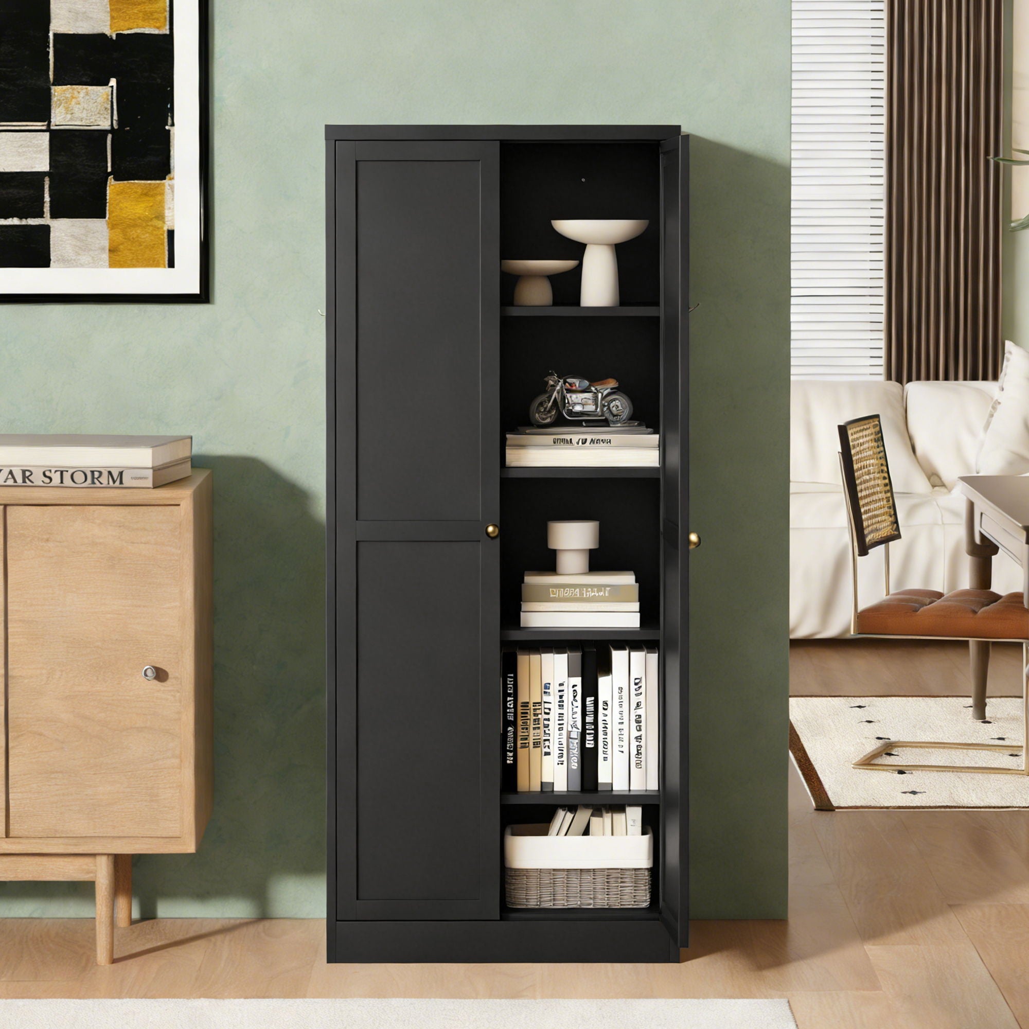 Kitchen Pantry Cabinet With 4 Adjustable Shelves, Heavy Duty Freestanding Organizer