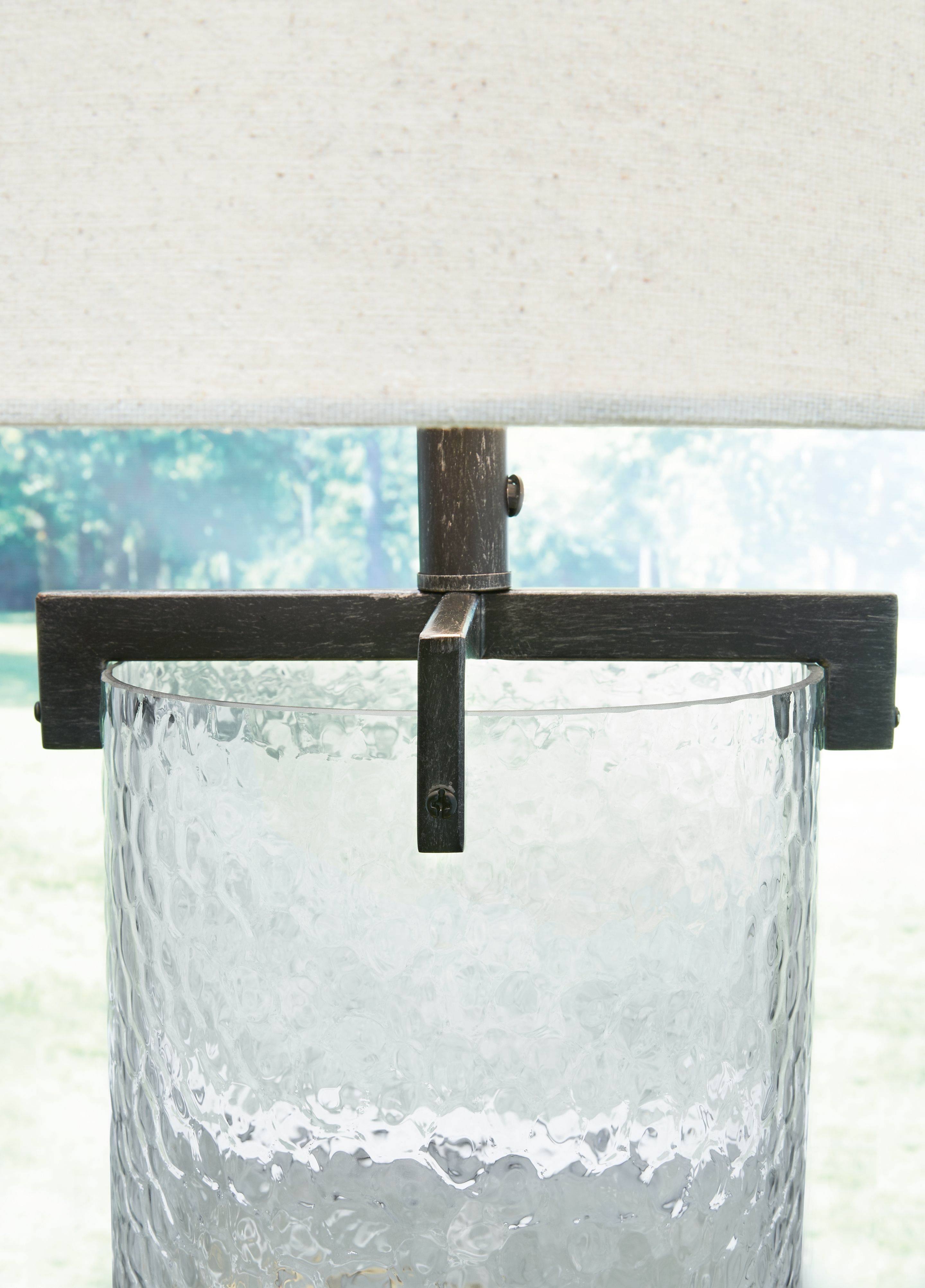 Ashley Furniture Fentonley - Clear / Antique Black - Glass Table Lamp | Meri Furniture