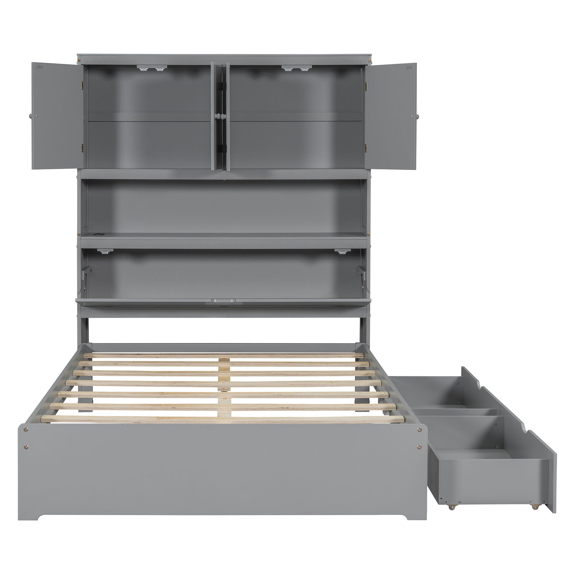 Platform Bed With USB, Storage Headboard & Drawers