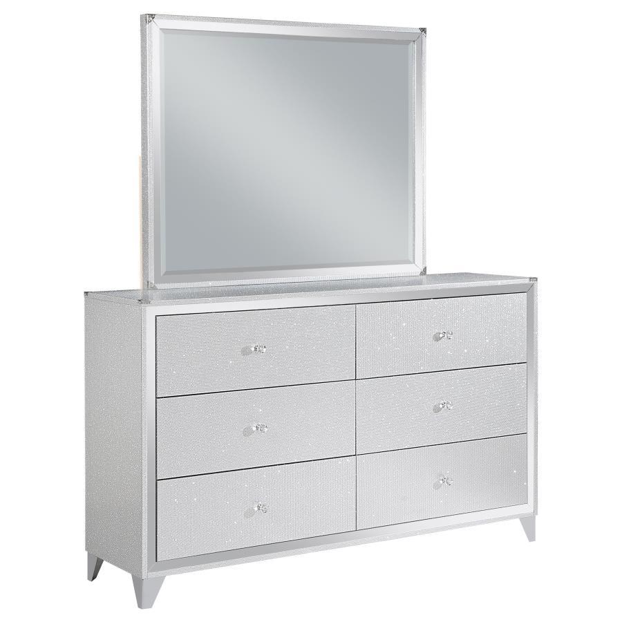 Coaster Fine Furniture Larue - 6-Drawer Dresser With Mirror - Silver | Meri Furniture