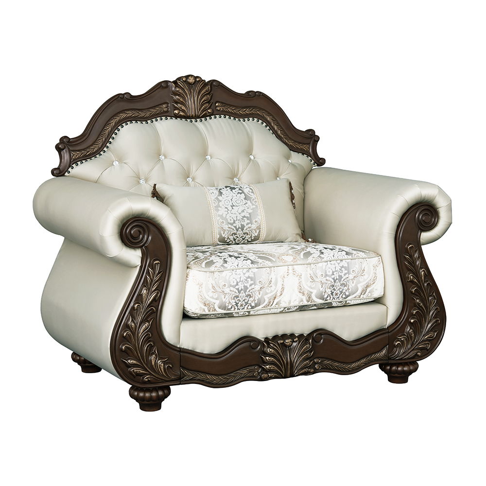 ACME Pierce - Chair With Pillow - Beige Fabric & Cherry Finish | Meri Furniture