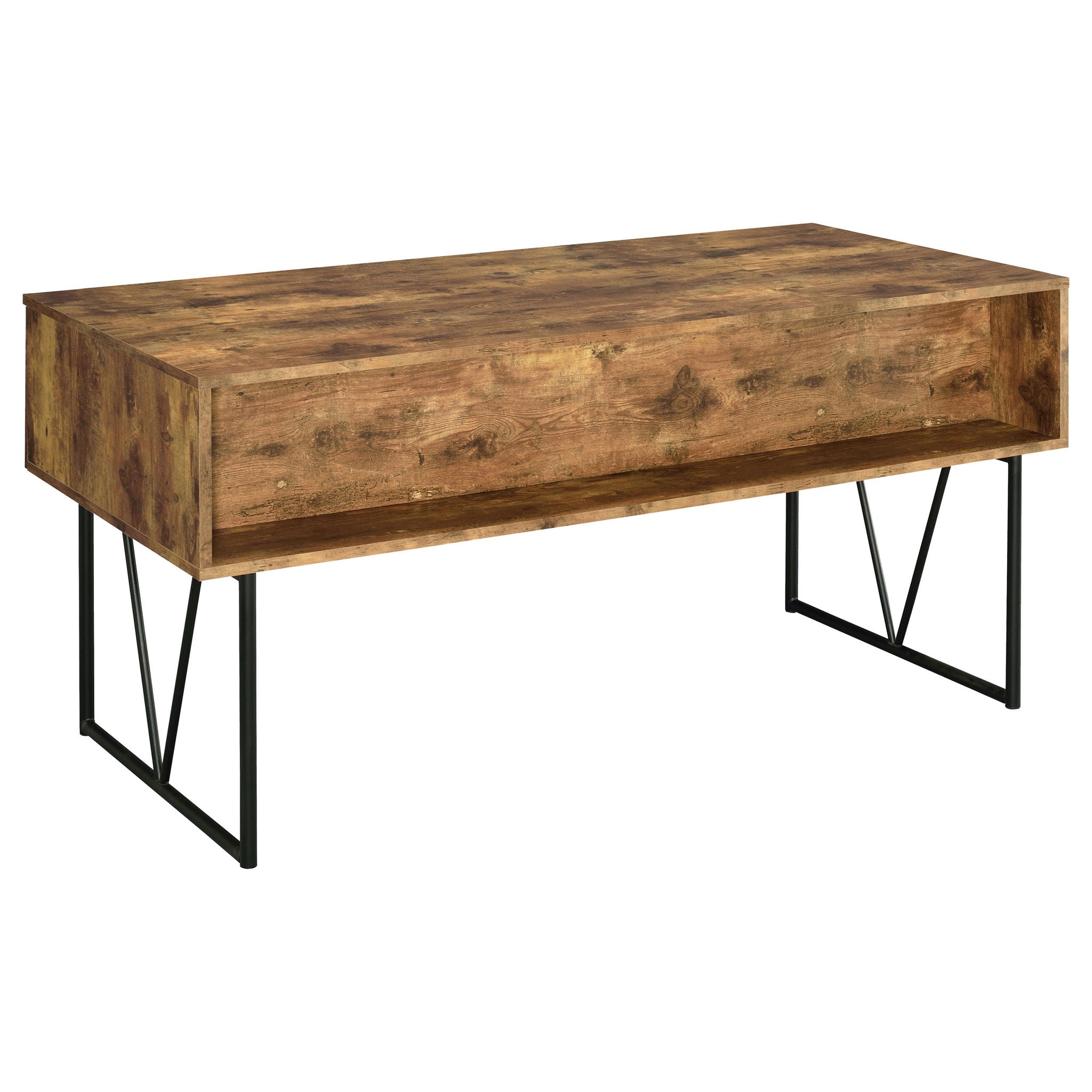 Rustic Industrial Charm Writing Desk With 4 Drawers And Open Shelf