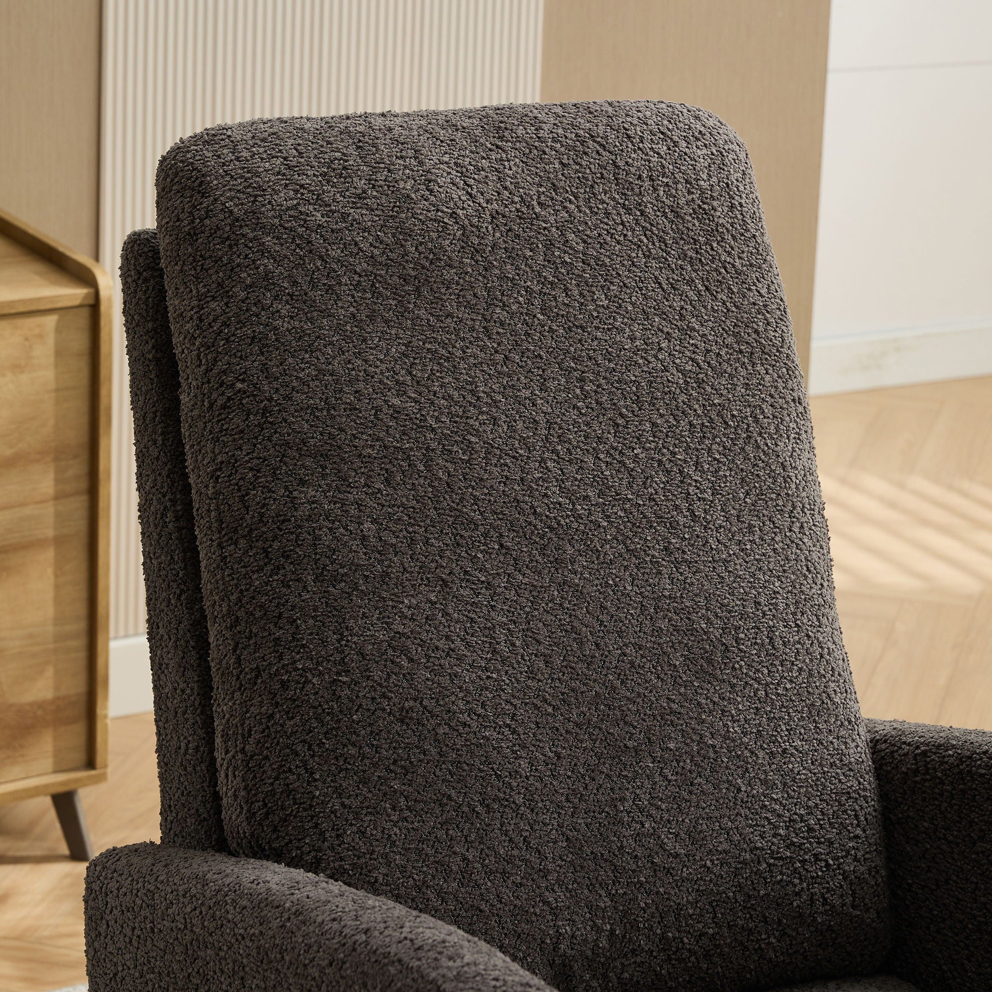 Rocking High Back Glider Chair With Retractable Footrest, Side Pocket