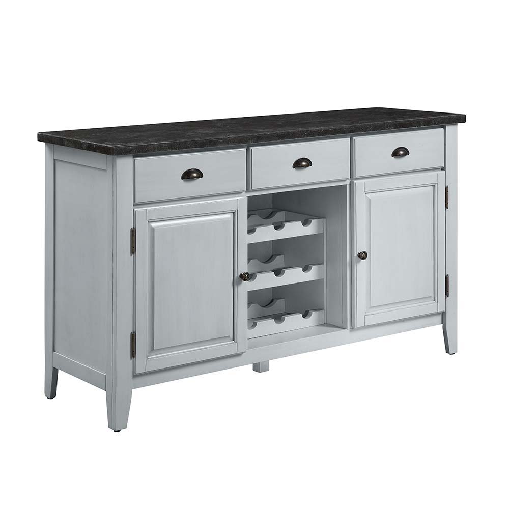 ACME Lanton - Server - Marble & Antique White Finish | Meri Furniture
