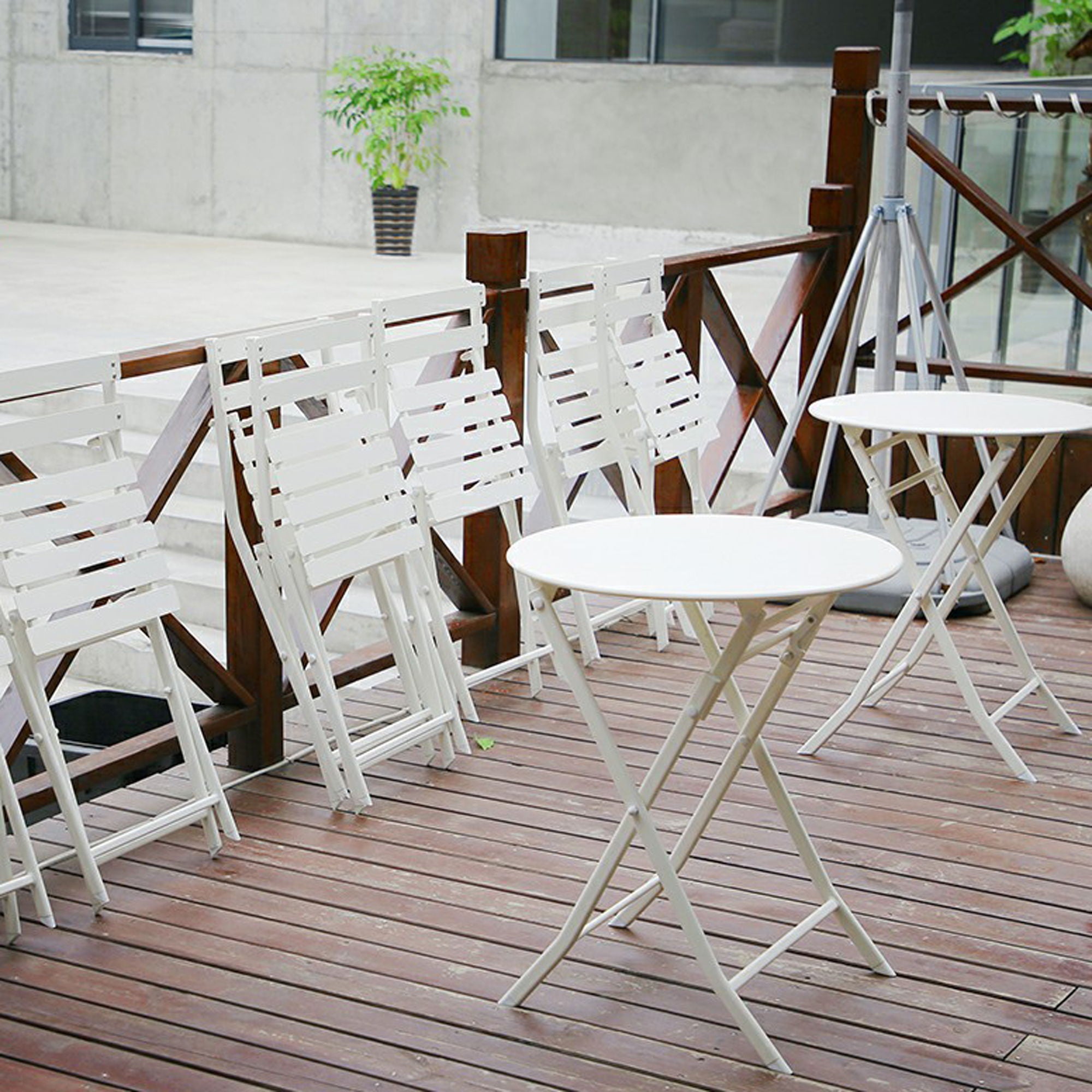 3 Piece Patio Bistro Set Of Foldable Round Table And Chairs