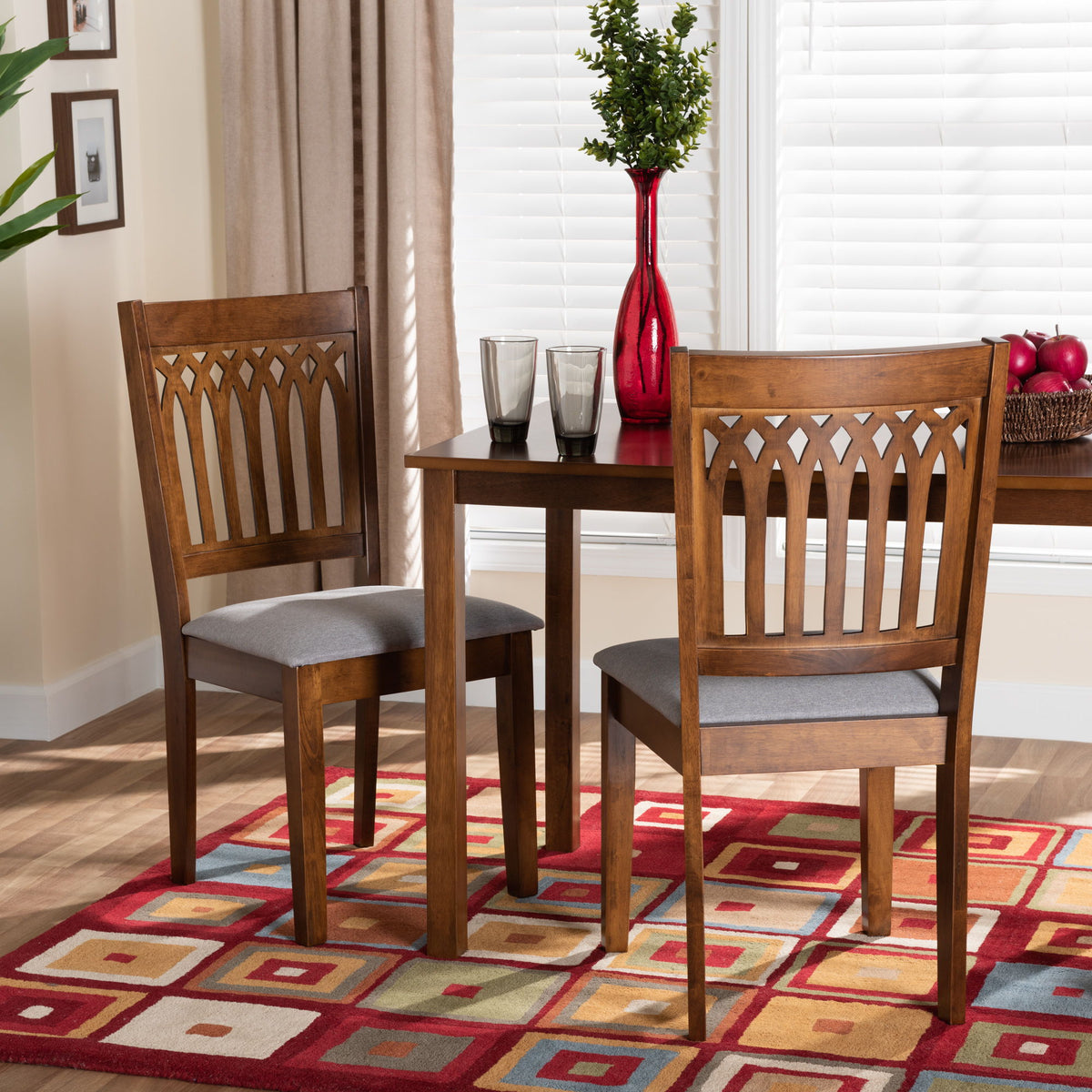 Genesis Modern Grey Fabric and Walnut Brown Finished Wood 2-Piece Dining Chair Set