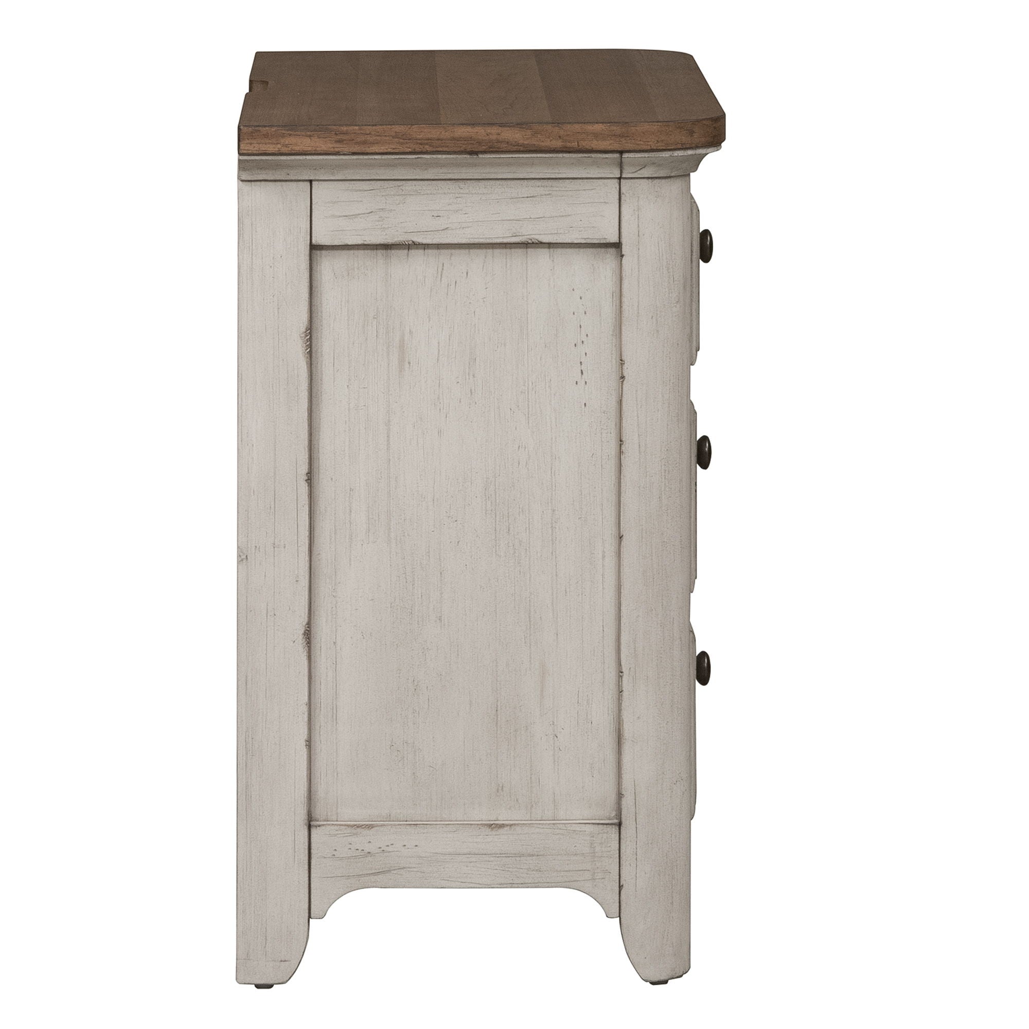 Farmhouse Reimagined - 3 Drawer Nightstand With Charging Station - Antique White / Chestnut Tops