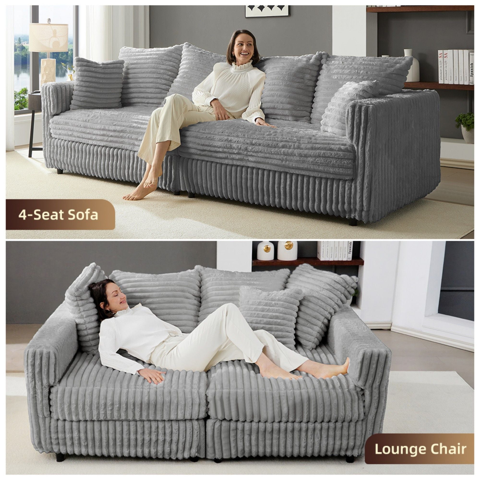 Modern Comfy Upholstered 4 Seat Sofa Cloud Couch,Deep Seat With Soft Pillows